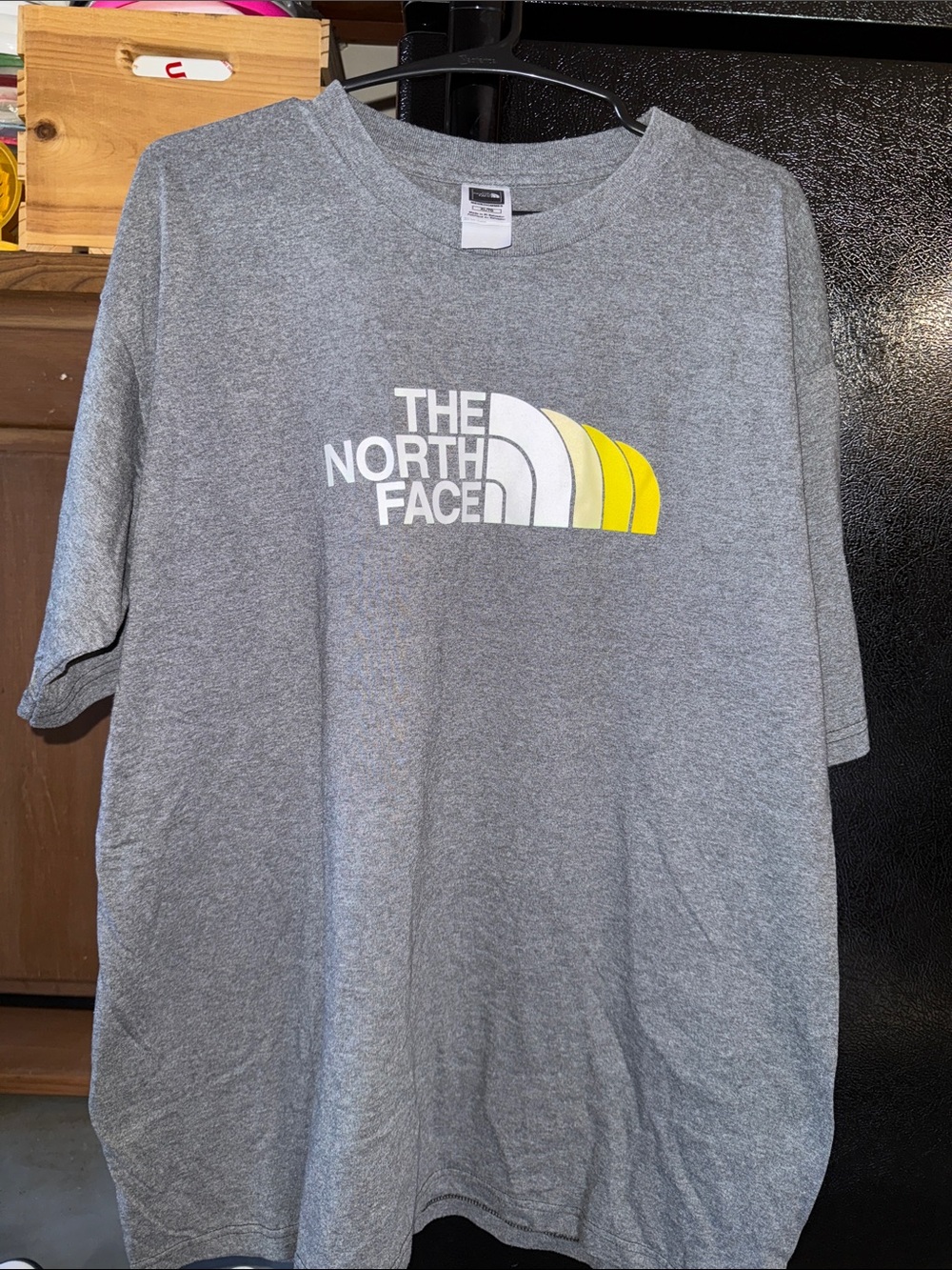2010 The North Face Heather Gray Tee with White and Yellow Logo